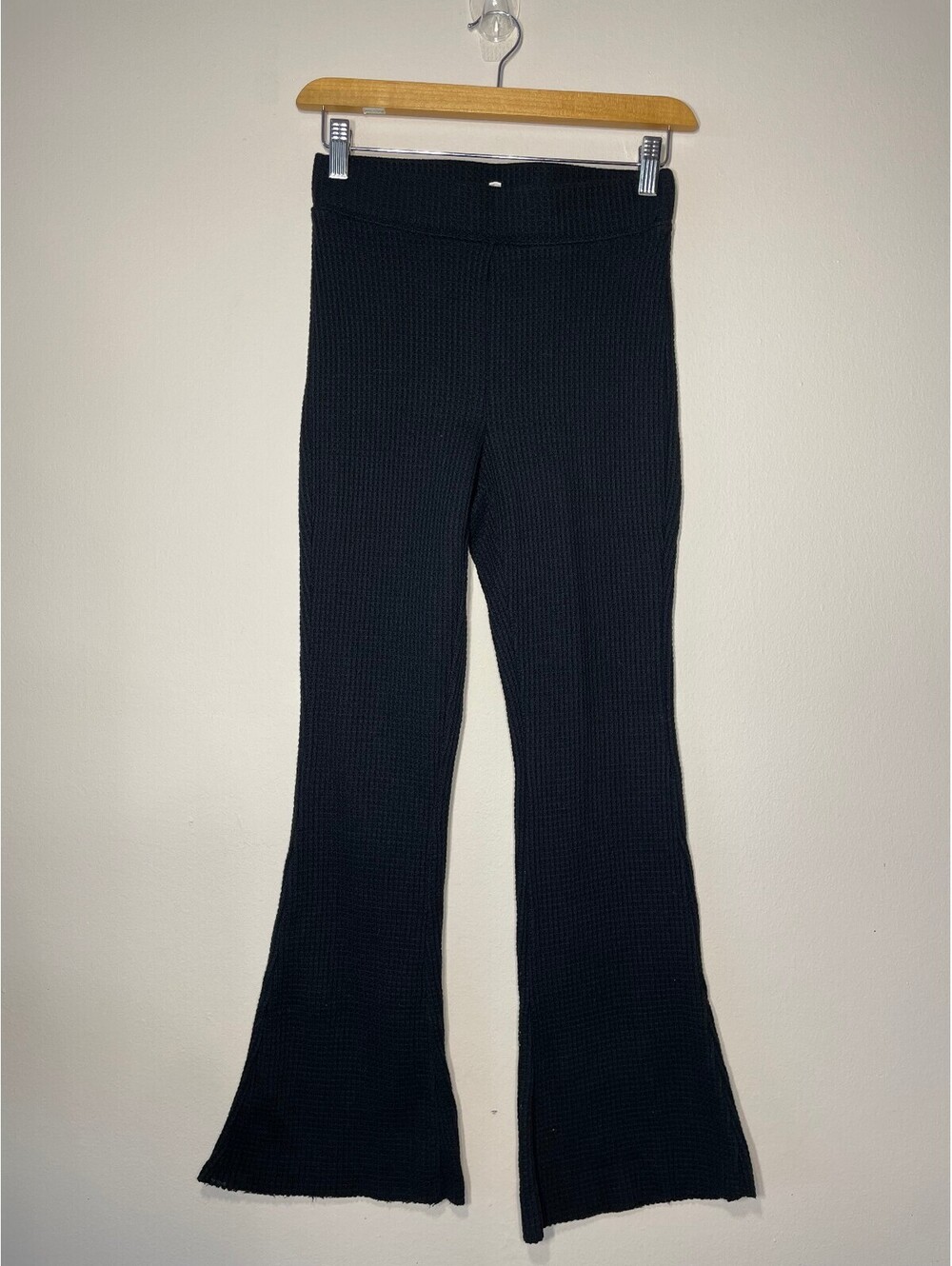 Aerie Black Waffle Knit Flare Pants Lounge Bell Bottoms XS